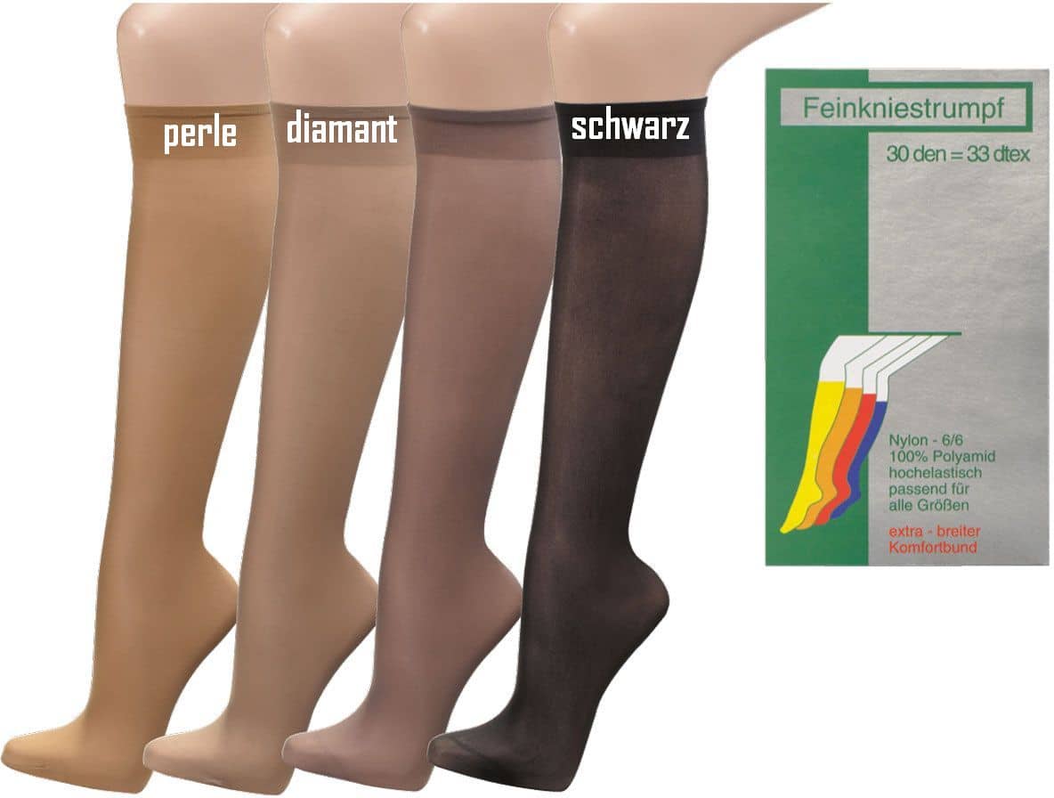 Damen Knie-Fein-Strümpfe,  30 den -  mit Extrabreiter Komfort- Bund,  10 Paar/1 Farbe
