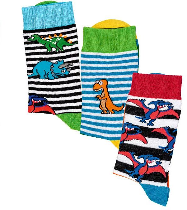 Kinder Socken  LUSTIGE DINOS aus weichem gekämmten Baumwolle,  3 Paar