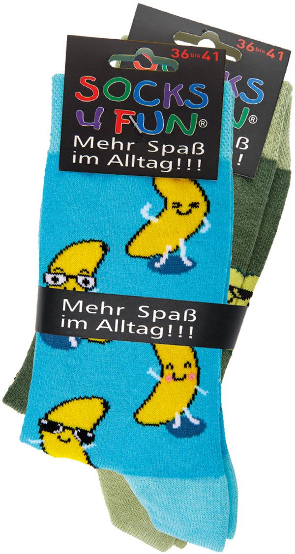 FRECHE FRÜCHTE  Witzige Socken Lustige Dessin - SOCKS 4 FUN - Mehr Spaß im Alltag für Teenager, Damen und Herren, 2 Paar 