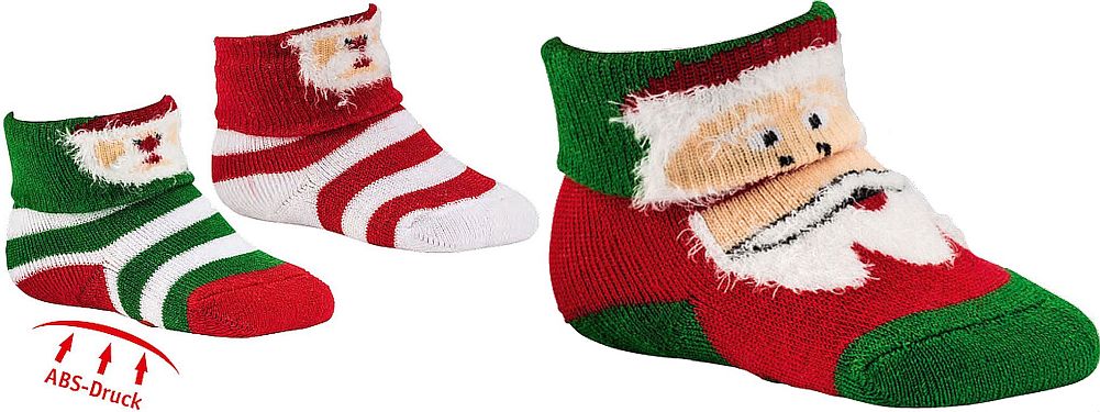 BABY THERMO Erstling Socken  Weihnachten Vollfrottee, mit Umschlag und  rutschfestem ABS-Druck  1 Paar