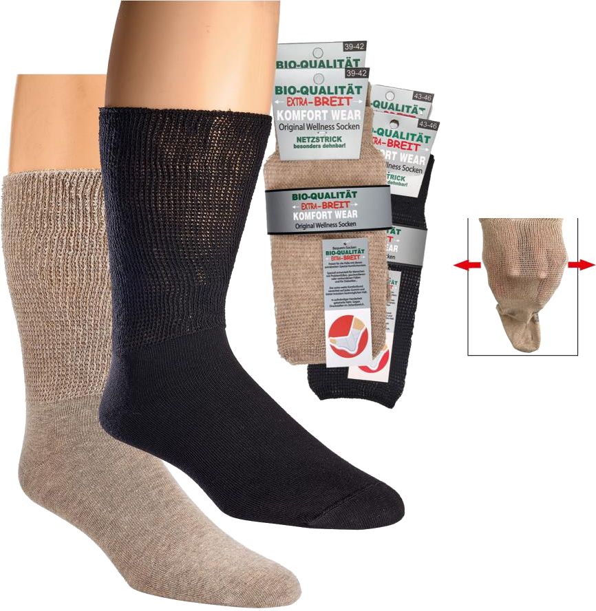 Wellness -Socken EXTRA-BREIT mit super-dehnfähigem Netzstrick-Komfort-Schaft  2er-Bündel / 1 Farbe