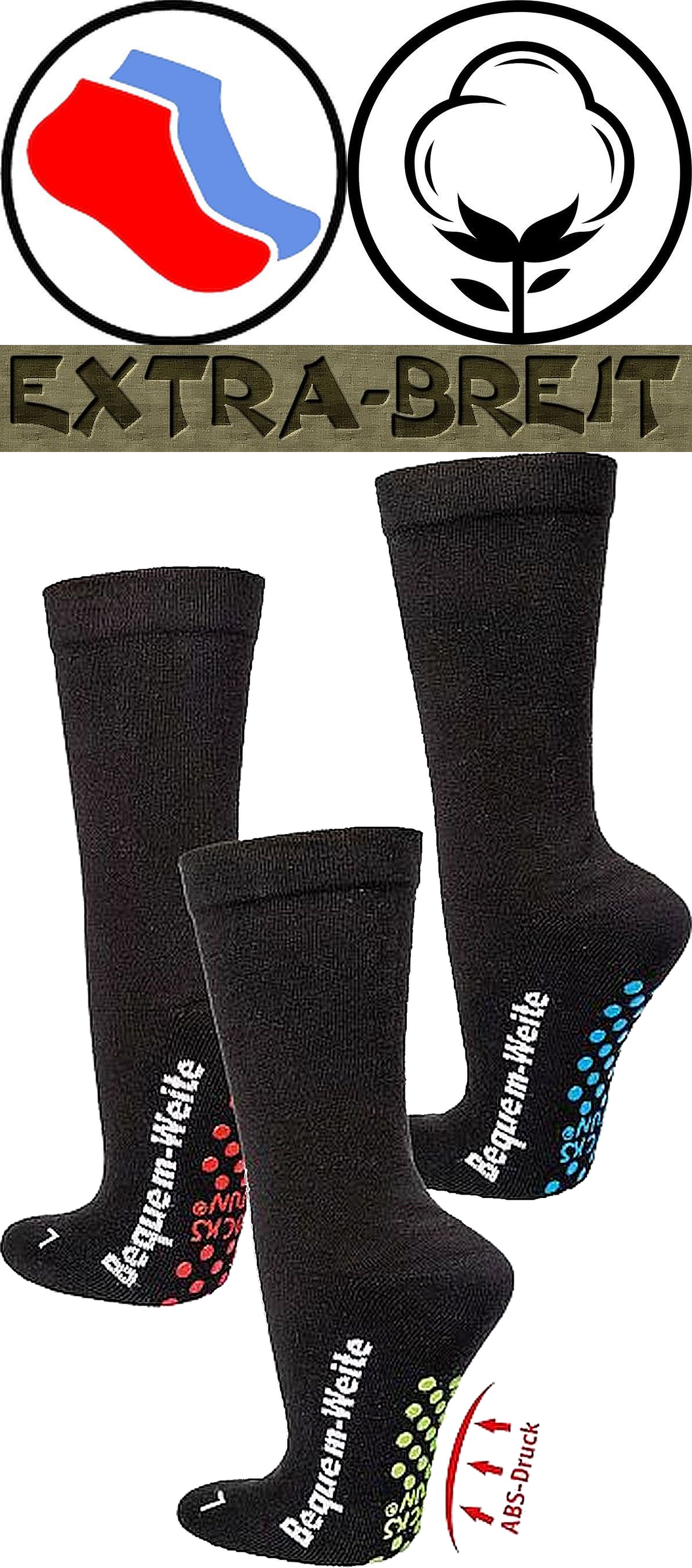 Wellness-Socken mit ABS-Druck EXTRA-BREIT mit  Polstersohle, antibakteriell  2 Paar