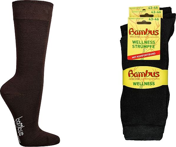 Bambus-Wellness-Socken normallang für Damen und Herren extrabreiter Piqué-Komfortbund  ohne Gummidruck für gute Durchblutung 3 oder 6 Paar